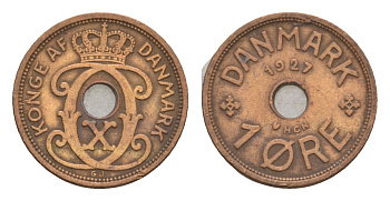 Дания 1 эре 1927 HCN, Кристиан X (1912-1947) KM 826 бронза 4658-135