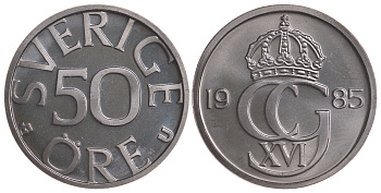 Швеция 50 эре 1985 U Карл XVI Густав (1973- ) KM 855 медно-никель UNC 4364-2757