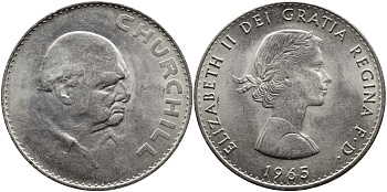 Великобритания 1 крона (5 шиллингов) 1965 Уинстон Черчилль, Елизавета II (1952-2022) KM 910, Spink 4144 медно-никель UNC 4386-123