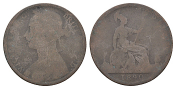 Великобритания 1 пенни 1890 Виктория (1837-1901) KM 755, Spink 3954 бронза 4661-415