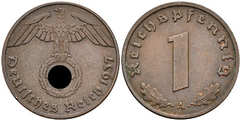 Германия 1 рейхспфенниг 1937 A, KM 89 бронза 96-1149