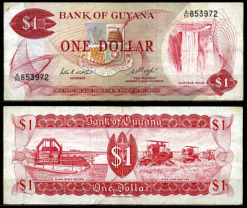 Гайана 1 доллар ND (1966-1992) William D'Andrade, Hugh D. Hoyte Pick 21e бумага 6281-11-3-1