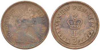 Великобритания 1/2 пенни 1977 Елизавета II (1952-2022) KM 914, Spink 4239 бронза 46-2418