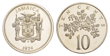 Ямайка 10 центов 1974 FM, тираж 22.000 экземпляров KM 54 медно-никель PROOF 1528-1444