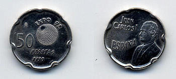 ИСПАНИЯ 50 ПЕСЕТ 1990 EXPO 92, SEVILLA, ХУАН КАРЛОС I KM 852 медно-никель 54-2412