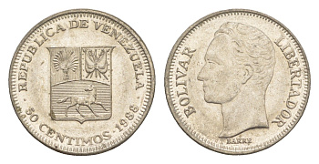 Венесуэла 50 сентимо 1988 Симон Боливар Y 41a сталь плакированная никелем 4582-1044