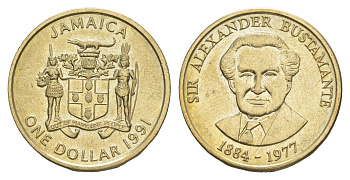 Ямайка 1 доллар 1991 Александр Бустаманте KM 145 никель латунь UNC 4641-823