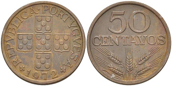 Португалия 50 сентаво 1972 KM 596 бронза 4523-614