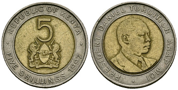 Кения 5 шиллингов 1997 KM 30 биметалл 4173-1016