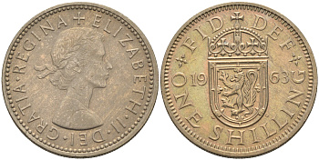 Великобритания 1 шиллинг 1963 Елизавета II (1952-2022), Шотландский герб KM 905, Spink 4148 медно-никель 4591-651