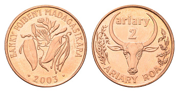 Мадагаскар 2 ариари 2003 год-тип KM 30 сталь плакированная медью UNC 4588-1043