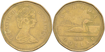 Канада 1 доллар 1987 Елизавета II (1952-2022), утка KM 157 никель плакированный алюминиевой бронзой 63-447