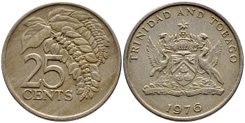 Тринидад и Тобаго 25 центов 1976 цветок дикая пуансеттия KM 28 медно-никель 4396-718
