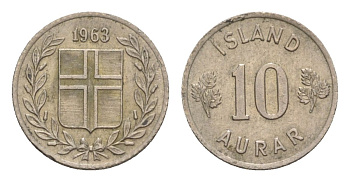 Исландия 10 эйре 1963 KM 10 медно-никель UNC 4632-935