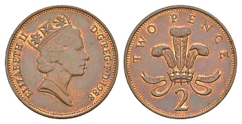 Великобритания 2 пенса 1988 Елизавета II (1952-2022) KM 936, Spink 4376 (C3) бронза 4633-823
