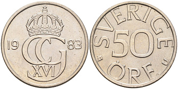 Швеция 50 эре 1983 Карл XVI Густав (1973- ) KM 855 медно-никель UNC 4582-815