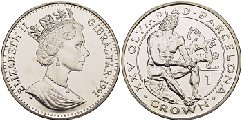 Гибралтар 1 крона 1991 XXV Олимпийские игры 1992 года в Барселоне, бокс KM 71 медно-никель UNC 1084-8-51