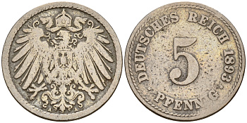 Германия 5 пфеннигов 1893 A J.12  KM 11 медно-никель    4598-1068