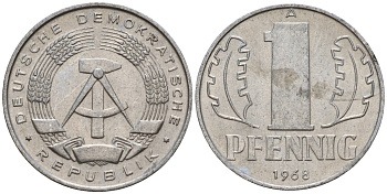 ГДР 1 пфенниг 1968 A KM 8.1 алюминий 44-1259