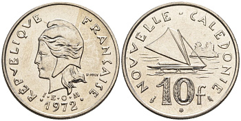 Французская Новая Каледония 10 франков 1972 лодка KM 11 никель  UNC  4610-524