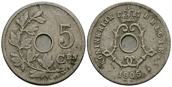 Бельгия 5 сантимов 1905 Belgie KM 55 медно-никель 4173-134