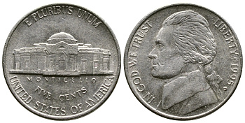 США 5 ЦЕНТОВ 1995 P, ДЖЕФЕРСОН KM А192 медно-никель 37-812