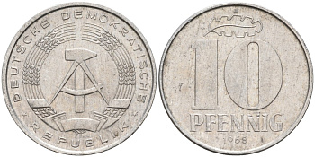 ГДР 10 пфеннигов 1968 А KM 10 алюминий 4571-657