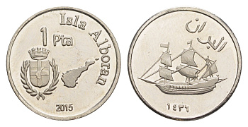 Острова Альборан (Испания) 1 песета 2015 сталь плакированная никелем UNC 4644-1014