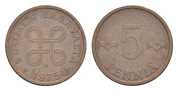 Финляндия 5 пенни 1975 KM 45 медь 4647-266
