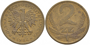 ПОЛЬША 2 ЗЛОТЫХ 1984 MW KM 80.1 латунь 4548-523