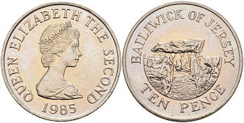 Джерси 10 пенсов 1985 Ла-Хуг-Би, Елизавета II (1952-) KM 57.1 медно-никель UNC 4583-215