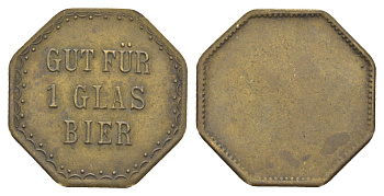 Германия пивной жетон в 1 литр пива ND размер 30x30 мм, вес 4,2 гр латунь 4171-932