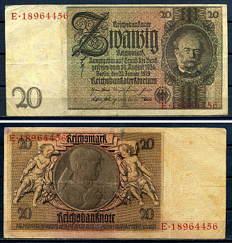 Германия 20 рейхсмарк 1929 Pick 181 a бумага 8518-9-1-2