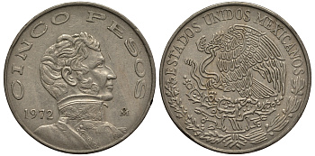 МЕКСИКА 5 ПЕСО 1972 ВИСЕНТЕ ГЕРРЕРО KM 472 медно-никель VF 118-1022