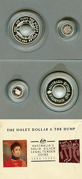 Австралия 1 доллар и 25 центов 1990 холи доллар (HOLEY), аборигенская культура, дырявый доллар, в оригинальной упаковке KM 154, 155 серебро  PROOF  1-6-4-18