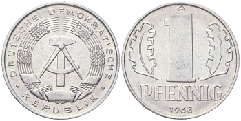 ГДР 1 пфенниг 1968 A KM 8.1 алюминий 4613-929