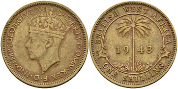Британская Западная Африка 1 шиллинг 1943 Георг VI (1937-1952) KM 23 никель латунь 4589-732