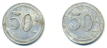 ФРАНЦИЯ 50 САНТИМОВ НАЧАЛО XX ВЕКА d 24 мм, вес около 1,0 гр., платежный жетон алюминий 89-925