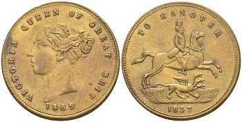 АНГЛИЯ ЖЕТОН, ТОКЕН 1862 ВИКТОРИЯ (1837-1901). ДИАМЕТР 23 ММ. бронза 117-943