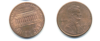 США 1 ЦЕНТ 2000 ЛИНКОЛЬН KM 201b цинк плакированный медью 86-426