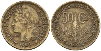 Камерун 50 сантимов 1926 (a), мондвор Париж KM 1 алюминиевая бронза 4164-1245