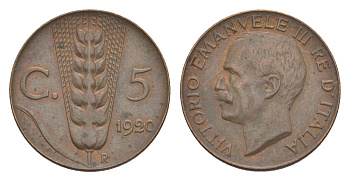 Италия 5 чентезимо 1920 KM 59 медь 4636-436