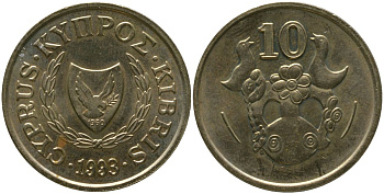 Кипр 10 центов 1993 KM 56.3 никель латунь aUNC 4380-321