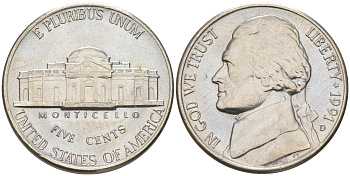 США 5 ЦЕНТОВ 1991 D ДЖЕФФЕРСОН KM A192 медно-никель 190-151
