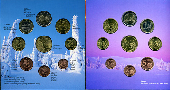 Финляндия евронабор из 8 монет + жетон 2003 золотодобытчики, официальный набор в оригинальном буклете  биметалл  UNC  7-5-6-05