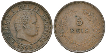 Португалия 5 реалов 1899 Карлуш I (1889-1908) KM 530 бронза 4611-249