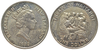 Новая Зеландия 1 доллар 1990 150 лет подписанию Договора Вайтанги KM 76 медно-никель UNC 00-1067-7-12