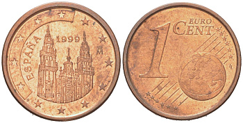 Испания 1 евроцент 1999 KM 1040 сталь плакированная медью 4614-714