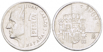ИСПАНИЯ 1 ПЕСЕТА 1989 ХУАН КАРЛОС I (1975-) KM 832 алюминий 3955-414