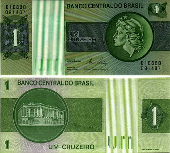 БРАЗИЛИЯ 1 КРУЗЕЙРО 1980 СЕРИЯ В 16880, ПОДПИСЬ 20, ГОЛОВА СВОБОДЫ Pick 191Ас бумага XF 6352-39-3-1